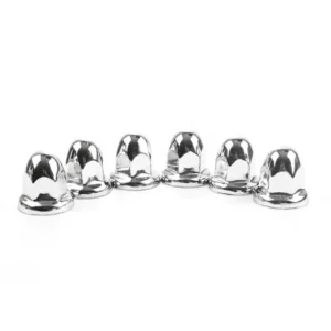 A group of chrome nuts sitting on top of each other.