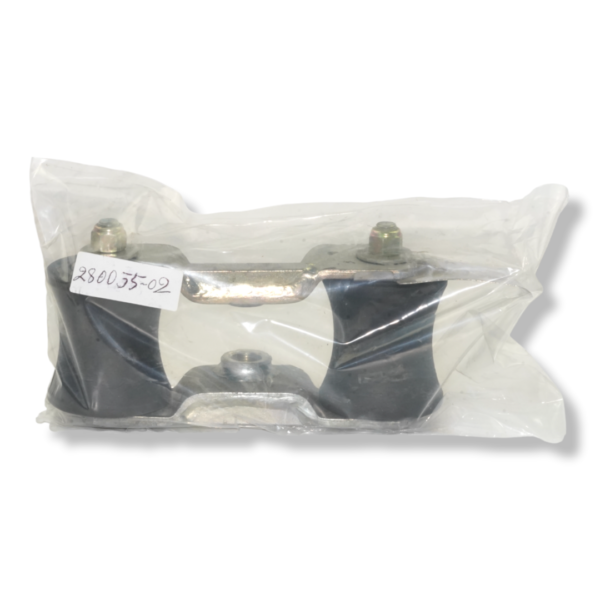 A pair of black rubber and metal bushing in plastic bag.