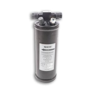 A black cylinder with two valves on top of it.