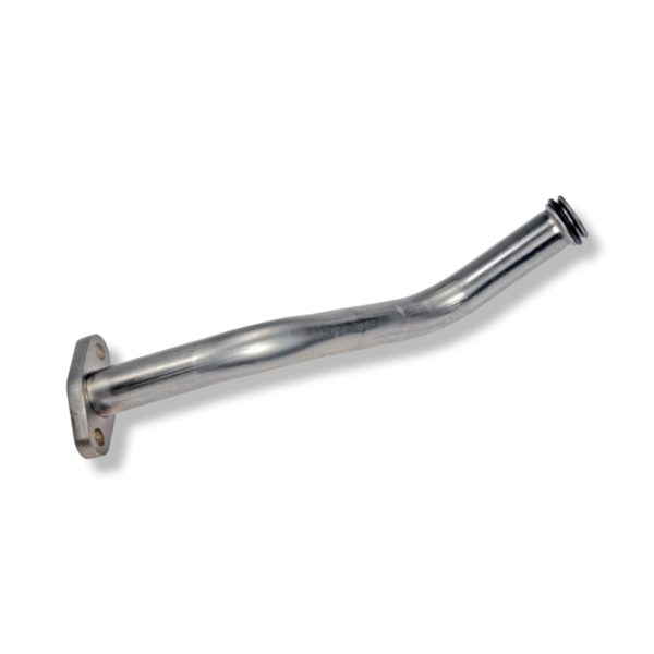 A chrome exhaust pipe on a white background