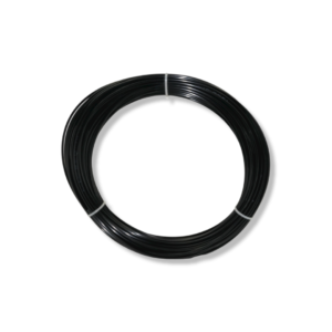 A black wire is in the shape of a circle.