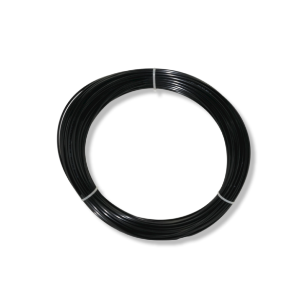 A black wire is in the shape of a circle.