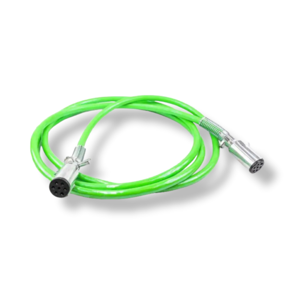 A green cable with a silver connector on top.
