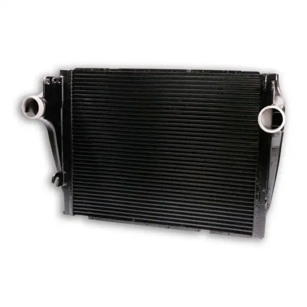 A black radiator is shown on the side of a road.
