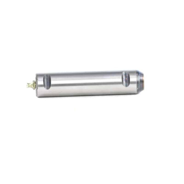 A silver cylinder with a yellow handle.