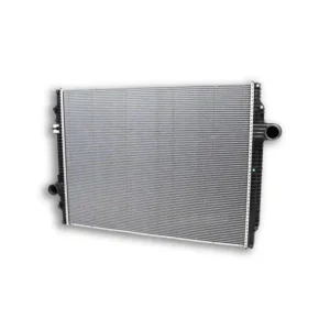 A radiator is shown with two black pipes.
