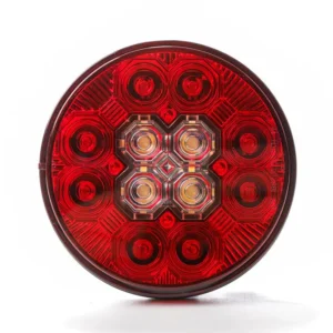 A round red light with multiple lights on it.