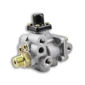 A silver and black car engine with two valves.