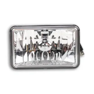A close up of the front light on a car