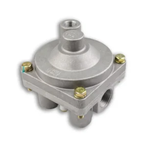 A silver valve with four brass valves on it.