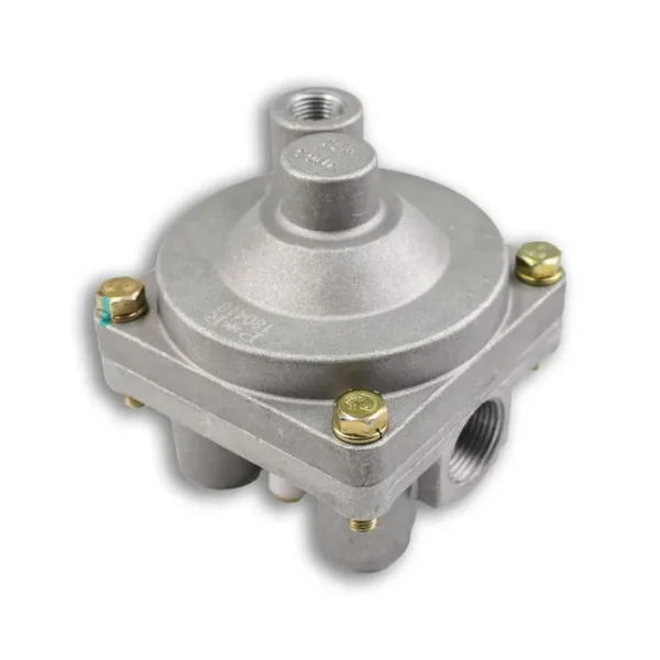 A silver valve with four brass valves on it.