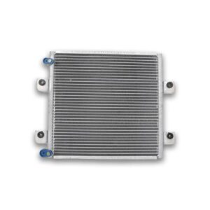 A radiator is shown with two blue bolts.