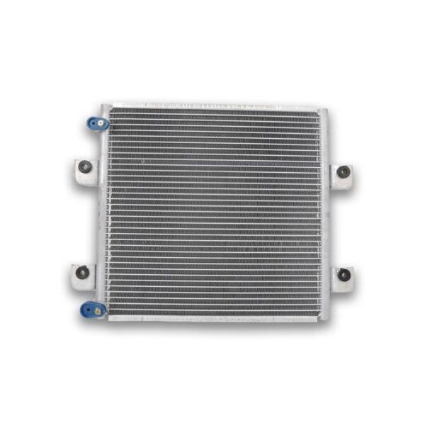 A radiator is shown with two blue bolts.
