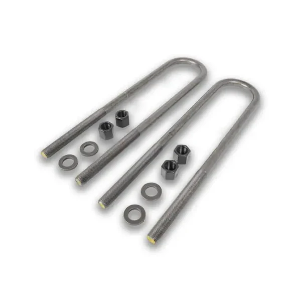 A pair of metal springs with washers and nuts.