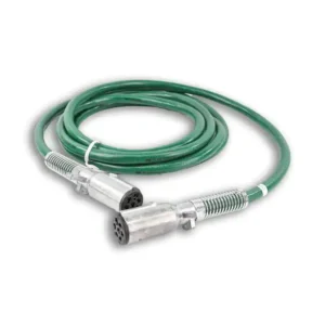 A green cable with an extension cord attached to it.