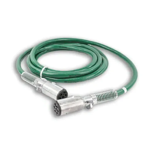 A green cable with an extension cord attached to it.