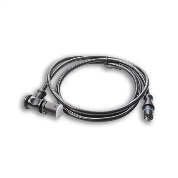 A black and silver cable with two plugs