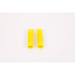 A pair of yellow plastic tubes on top of a white surface.