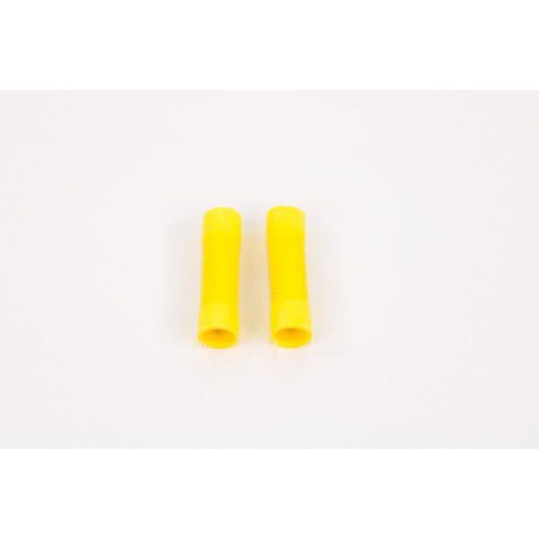 A pair of yellow plastic tubes on top of a white surface.