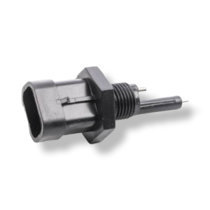 A black and silver car engine temperature sensor.