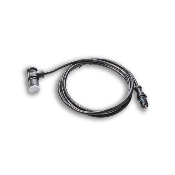 A black and silver cable with white plugs.