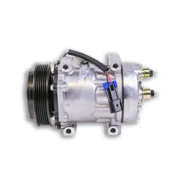 A car air conditioner compressor with wires attached.