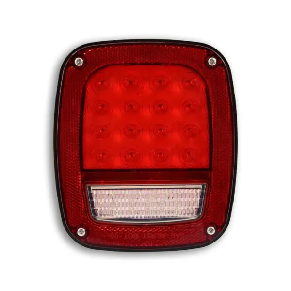 A red and white light on top of a white background.