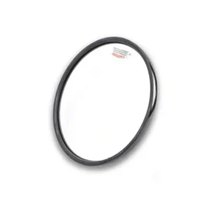 A mirror with a black frame and white background