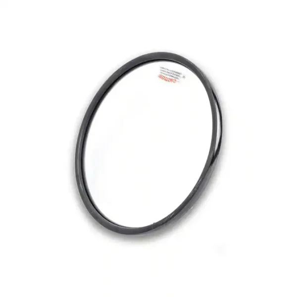 A mirror with a black frame and white background