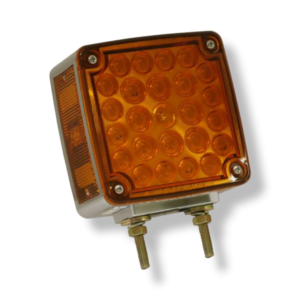 A square light with orange lights on top of it.