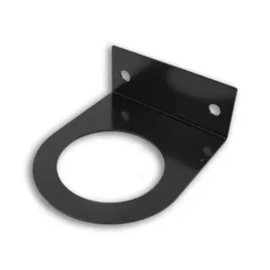 A black metal object with two holes in it.