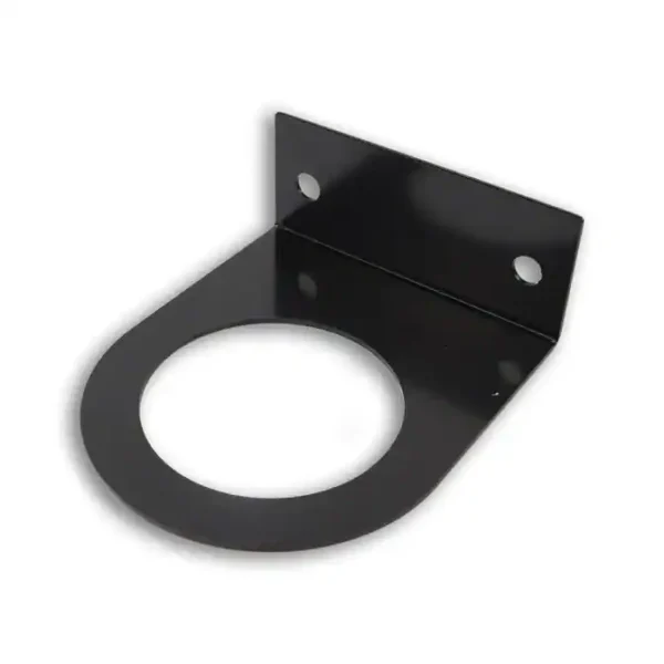 A black metal object with two holes in it.