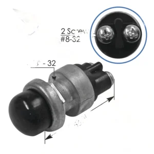 A black and silver button with two screws.