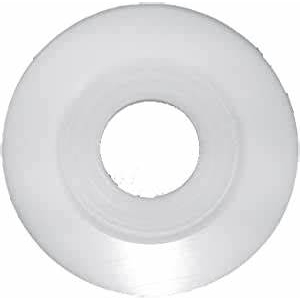 A white plastic washer with a hole in it.